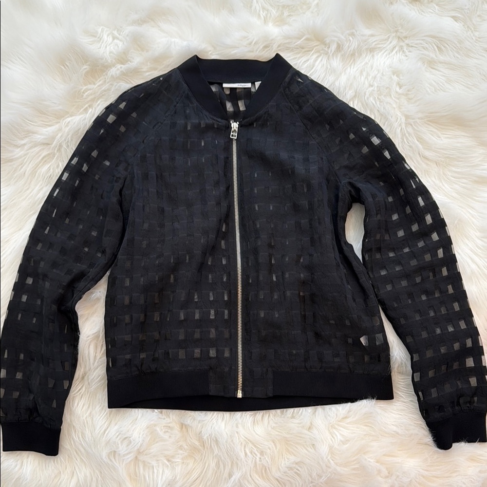 Halogen Black Bomber Jacket with Textured Fabric